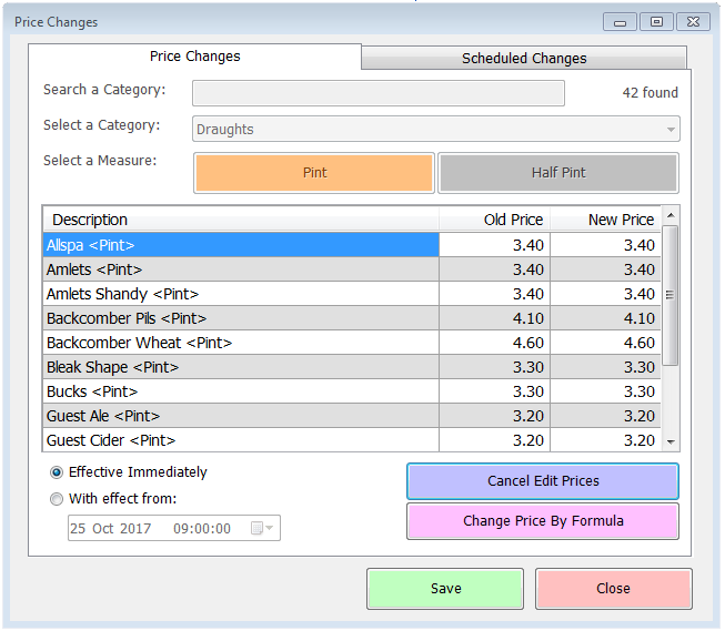 Price Change Edit