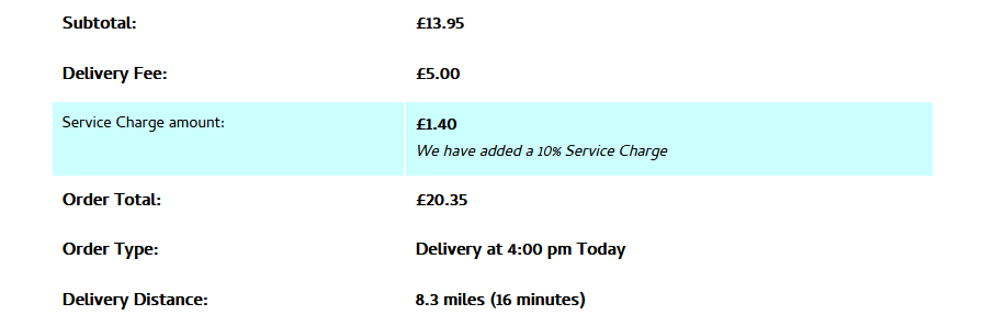 shows checkout summary with delivery and service charge applied