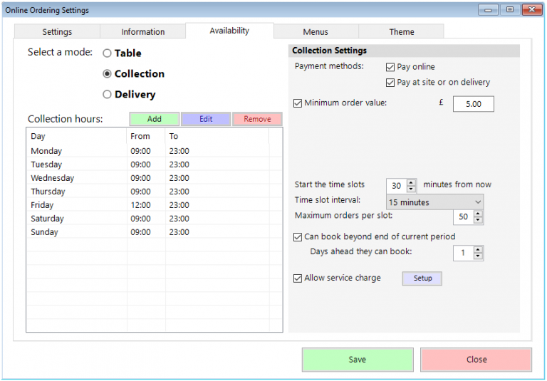 shows availability screen for collections