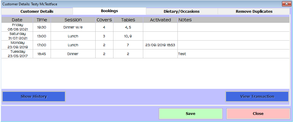 shows merged booking history