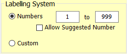 shows the default labelling option for a tab type of numbers 1-999