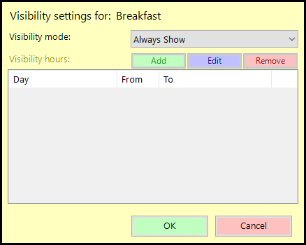 shows the visibility settings screen