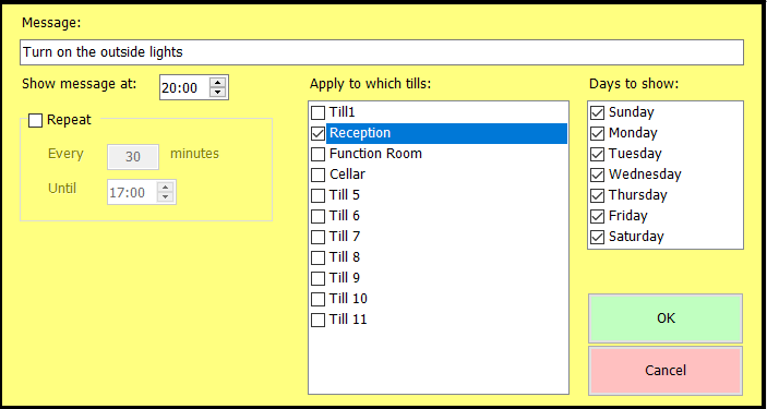 Shows timed message configuration screen, completed