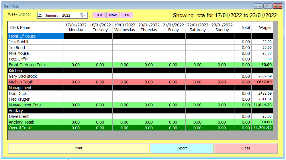 shows blank rota screen with only salaries completed