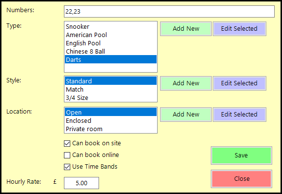 shows play table edit screen