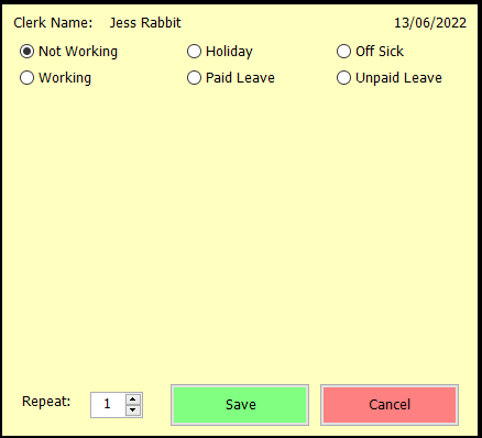 shows blank rota choice form. 