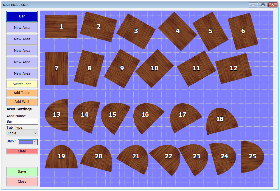 shows table plan with all possible angles of table