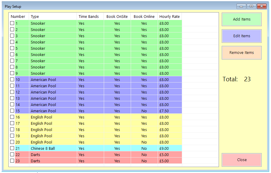 shows play table setup screen