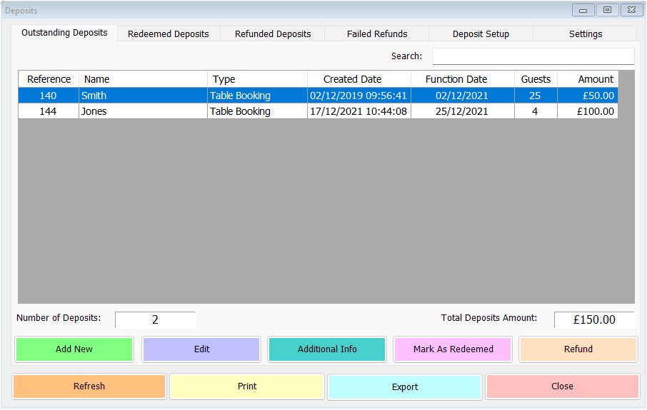 shows deposit screen in back office with summary tab selected