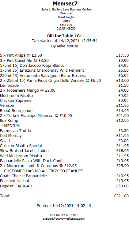 shows a typical bill with a deposit deducted