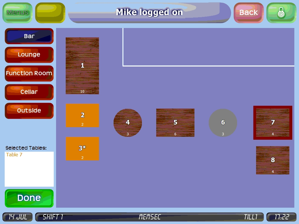 shows table plan as displayed when making a new booking