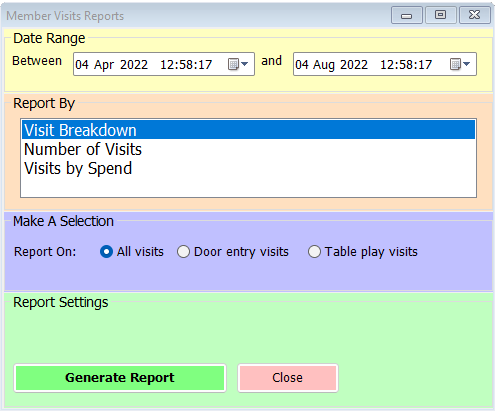 shows member visits form as it is first opened