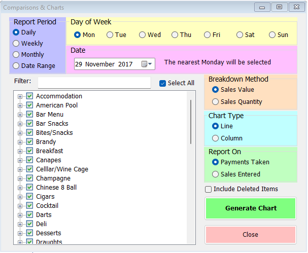 shows comparisons & charts form as it appears on loading.