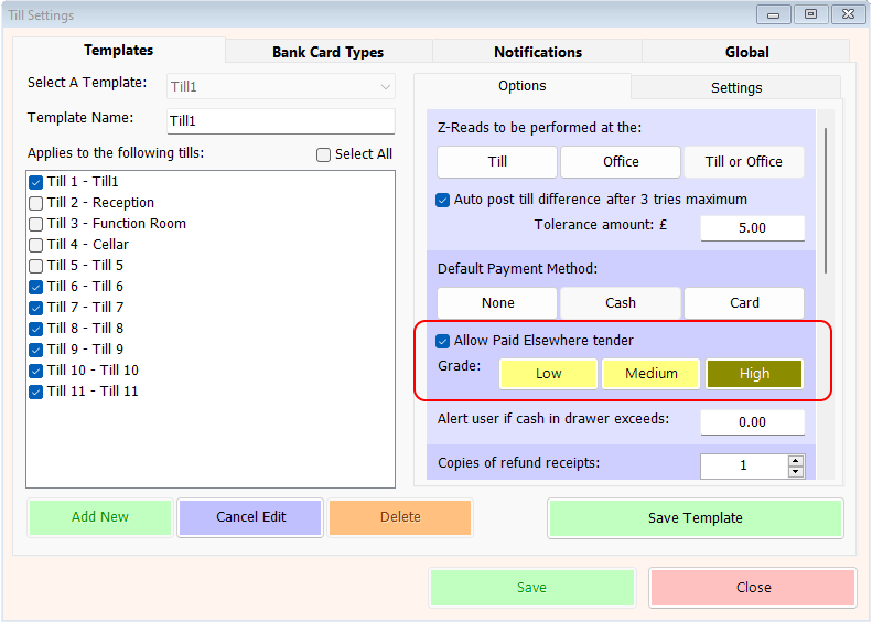 shows till settings template tab, with option to enable paid elsewhere highlighted