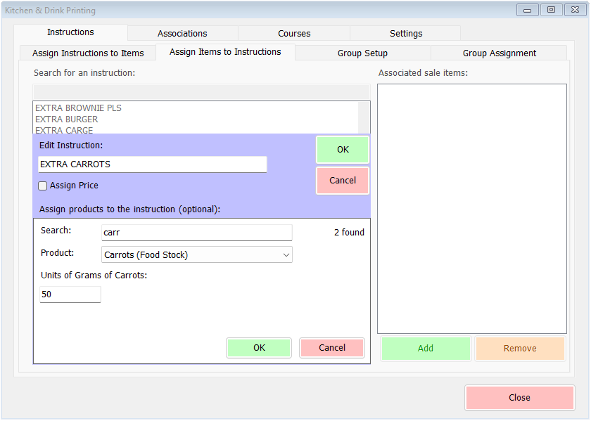 shows allocation of product and quantity thereof to an instruction