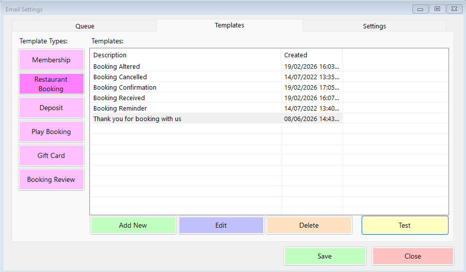 shows email templates screen